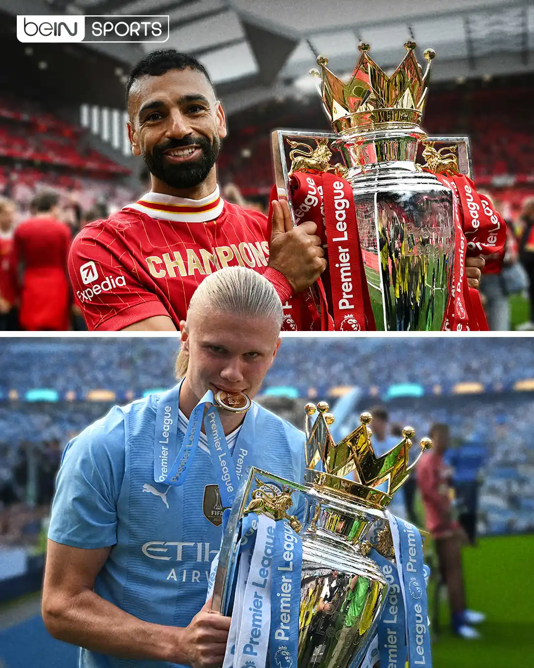 Image from beIN SPORTS: ⚽️🎯 22/2021 - محمد صلاح (23 هدفًا) 23/2022 - إيرلينغ هالاند (36 ...