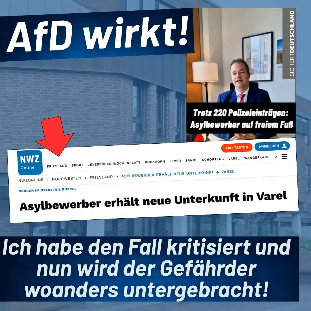 Image from Martin Sichert Infokanal: AfD wirkt! Ich habe kürzlich über den freigelassenen Asylbewerber in ...