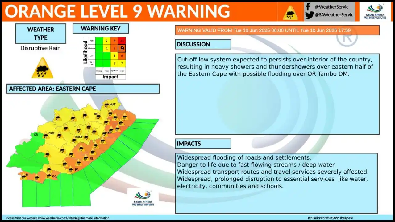 Image from 🔞SA911 🆘 SOS: BREAKING NEWS:  The @SAWeatherServic has upgraded its warning for heav...
