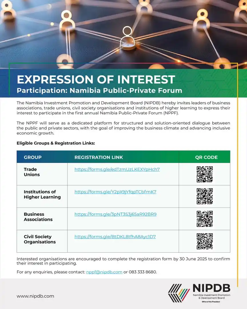 Image from Namibia Investment Promotion And Development Board (NIPDB): Call for Participation: Namibia Public-Private Forum (NPPF) The Namibi...