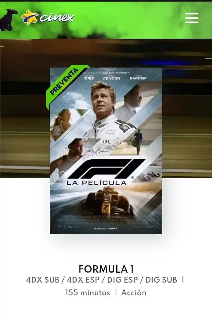 Image from Formula 1 Venezuela 🇻🇪🏁: Compra tus entradas en *CINEX* https://www.cinex.com.ve/sinopsis-form...