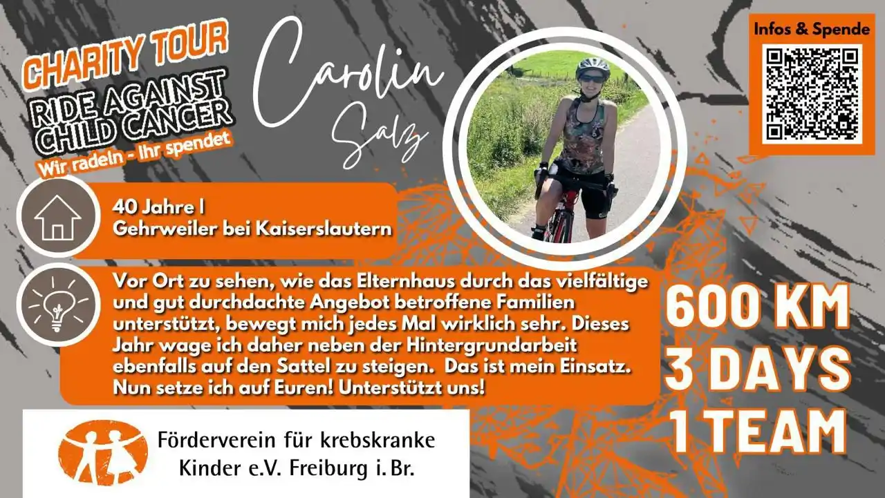 Image from „Wir radeln, ihr spendet!“ - Charity Tour 2025: Die Achte im Bunde ist Caro. Letztes Jahr war sie auch auf 4-Rädern da...