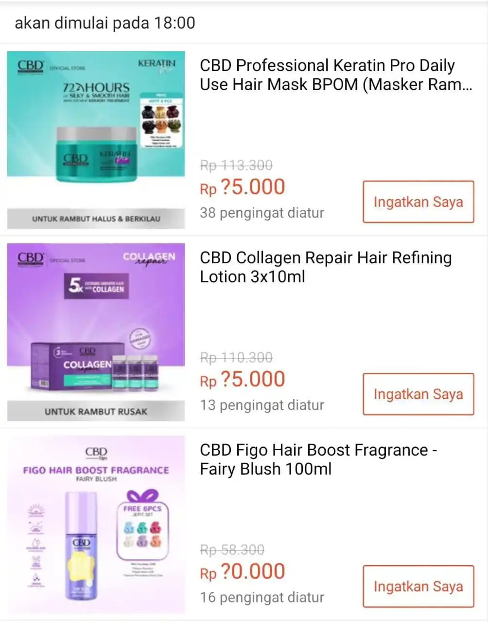 Image from INFO PROMO RACUN SHOPEE DISKON KODE VOUCHER SPILLTIKTOK TOKOPEDIA TIKTOK BLIBLI LAZADA RECEH CUAN: Flash Sale CBD ⏰ 18:00 WIB   Rp35.000 CBD Professional Keratin Pro Dai...
