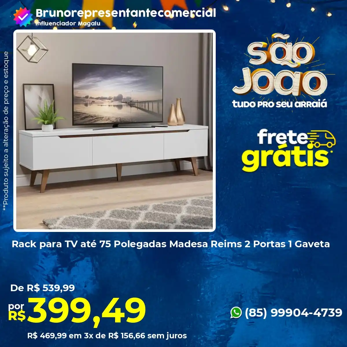 Image from BRUNO REPRESENTANTE COMERCIAL💻: 🎉 Frete grátis na sua compra! *Rack para TV até 75 Polegadas Madesa R...