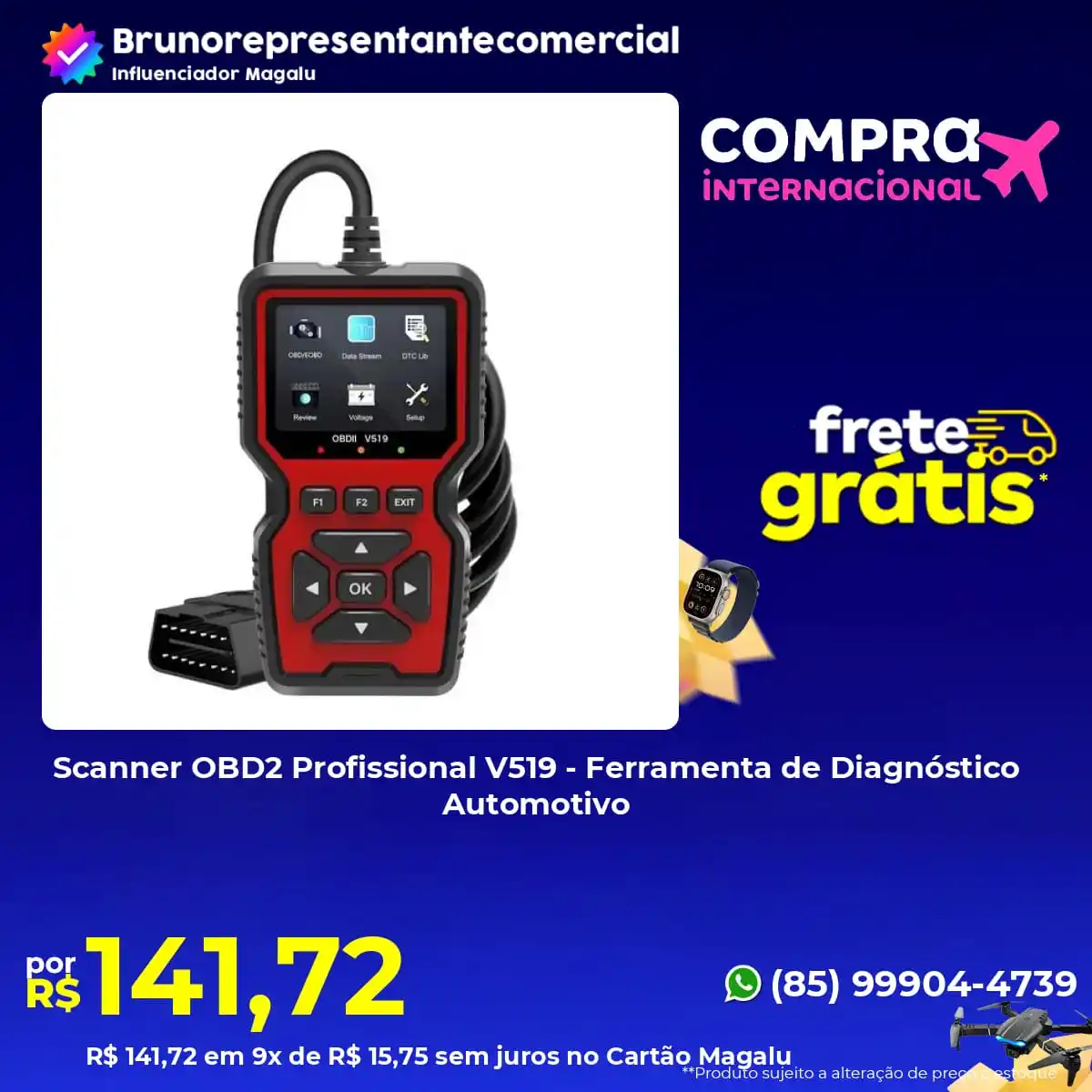Image from BRUNO REPRESENTANTE COMERCIAL💻: 🎉 Frete grátis na sua compra! *Scanner OBD2 Profissional V519 - Ferra...