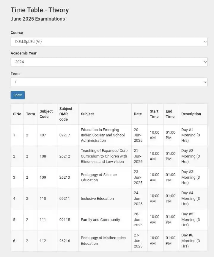 Image from D.Ed Special Education ( Special Educator Yashu ): *HI/IDD/VI TIME TABLE JUNE Examination 2025*...