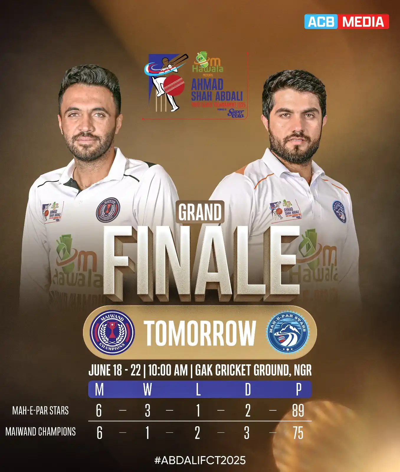 Image from Afghanistan Cricket Board (ACB): 𝐈𝐭'𝐬 𝐓𝐢𝐦𝐞 𝐟𝐨𝐫 𝐭𝐡𝐞 𝐆𝐫𝐚𝐧𝐝 𝐅𝐢𝐧𝐚𝐥𝐞 🤩  🏆 Mhawala ...