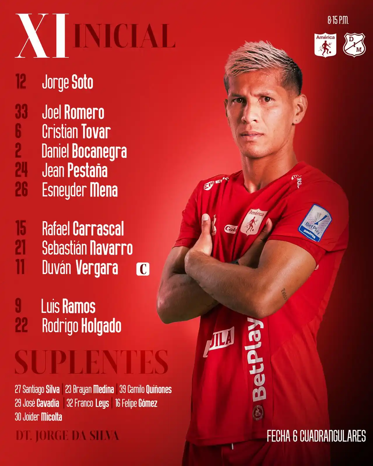 Image from 👺 ᗩᗰéᖇᎥᑕᗩ ᗪᗴ ᑕᗩᒪᎥ 🇨🇴: 📋⚽ Nuestro once titular para enfrentar esta noche a Independiente Med...