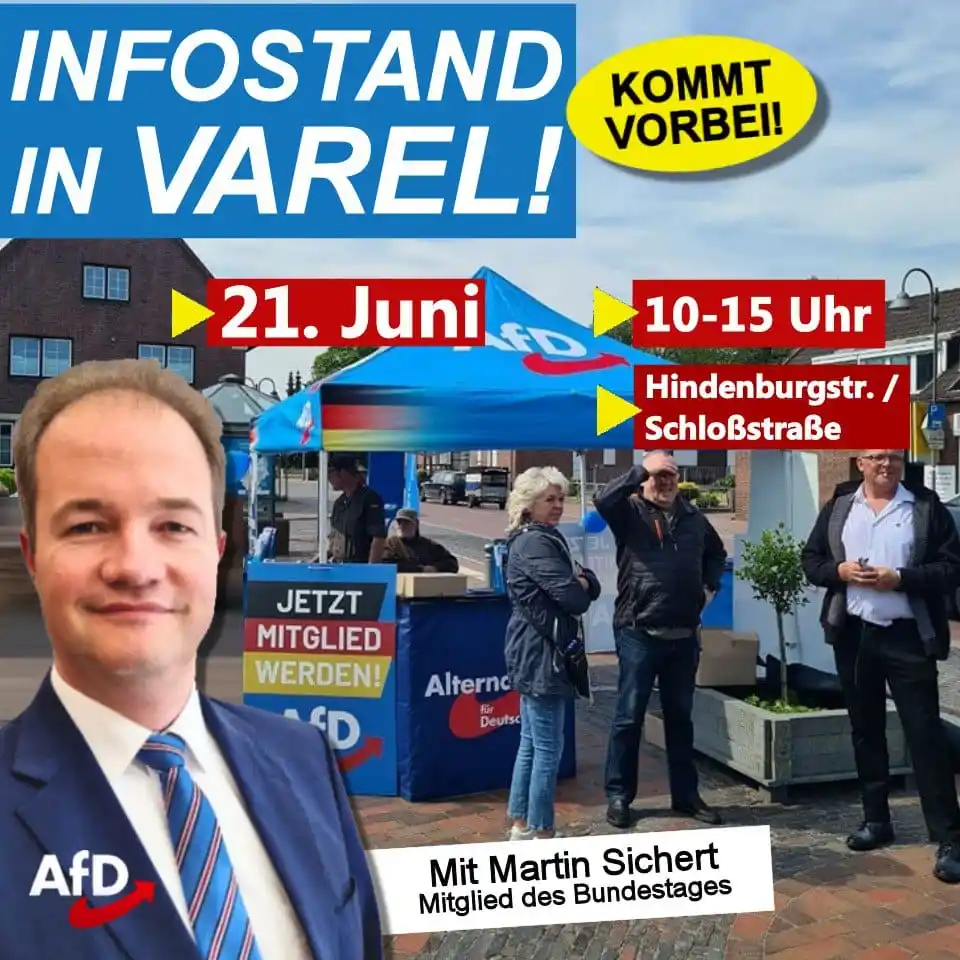 Image from Martin Sichert Infokanal: ++ *INFOSTAND IN VAREL* ++ Samstag, 21. Juni 10-15 Uhr Hindenburgstr....