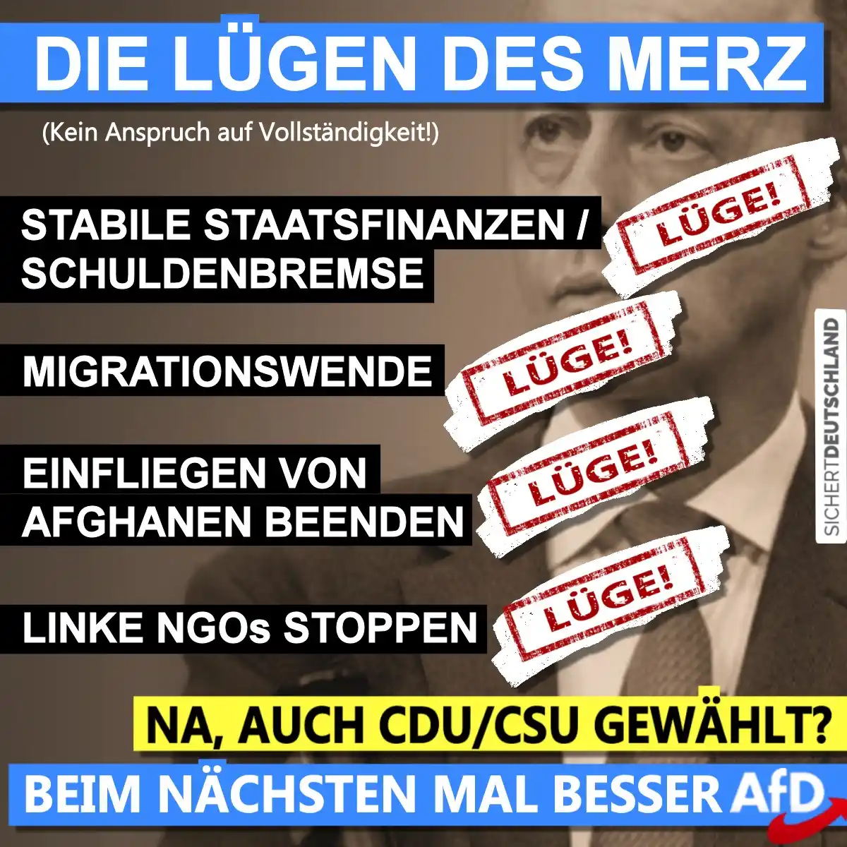 Image from Martin Sichert Infokanal: +++ *DIE LÜGEN DES MERZ* +++  Die Liste der Lügen von Kanzler Merz wir...