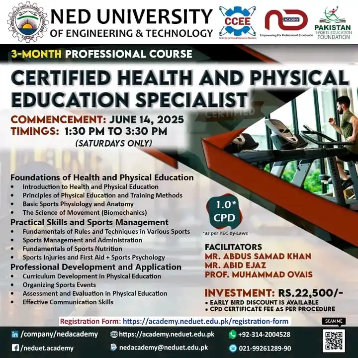 Image from NED ACADEMY (Official) - NED University of Engineering & Technology, Karachi: Ready to Elevate Your Career in Health & Physical Education? 🏋️‍♂️ Jo...