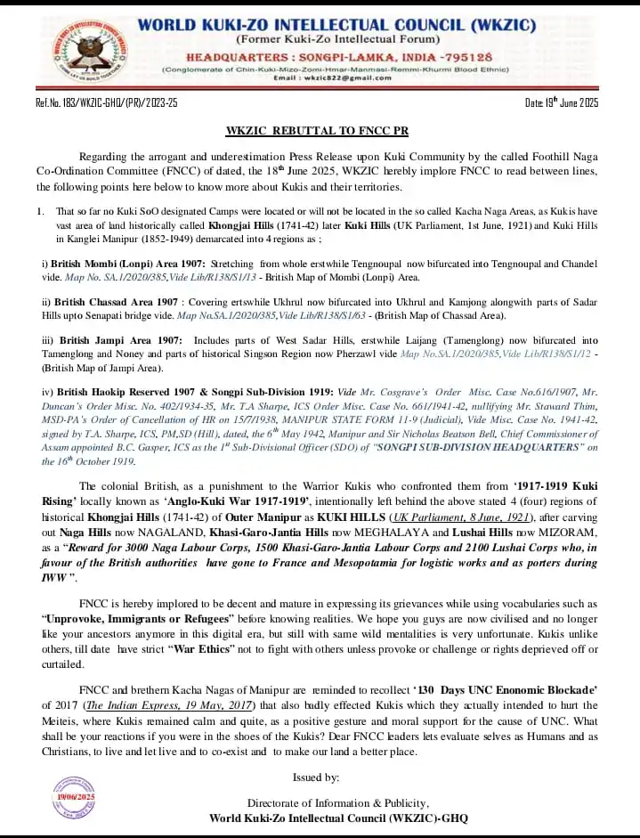Image from KUKILAND TIMES: Ref.No.183/WKZIC-GHQ/(PR)/2023-25, 19th June 2025. ...