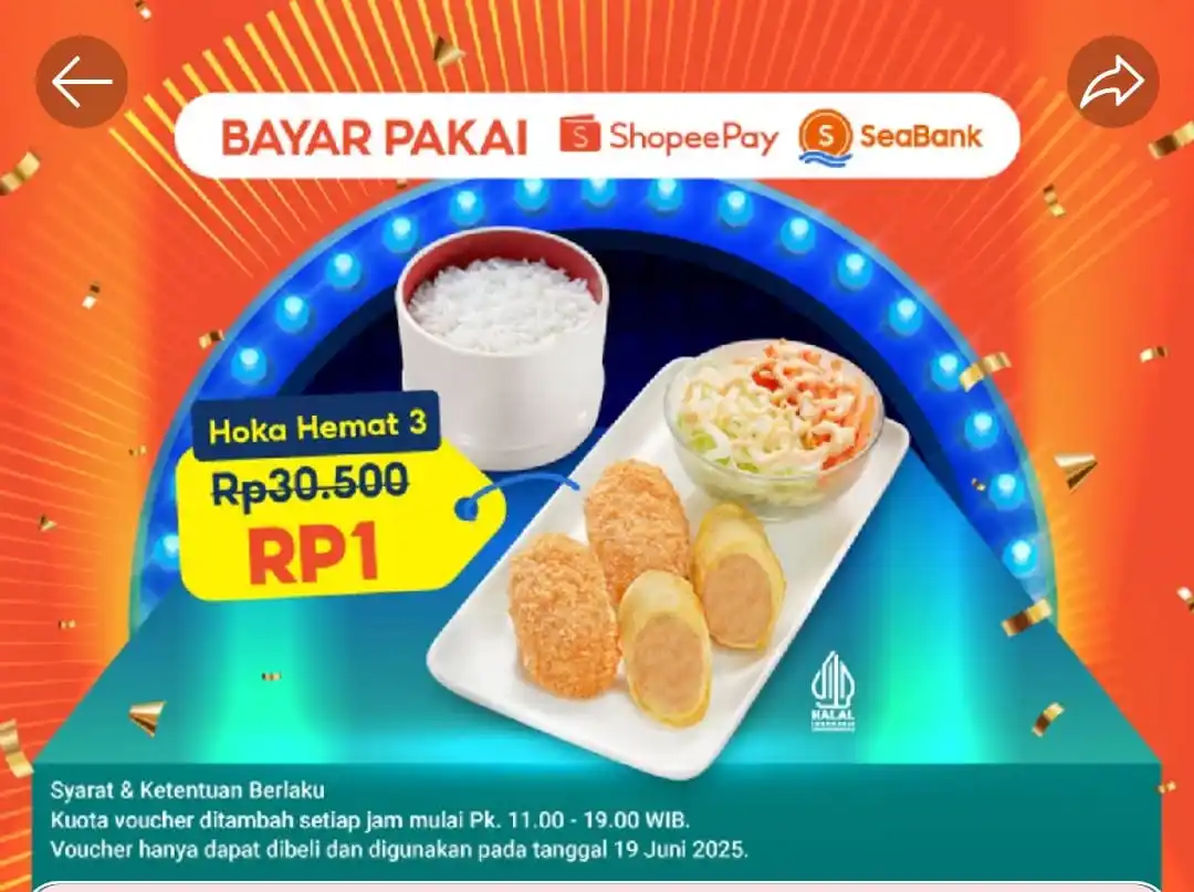 Image from Info Promo Diskon Lazada Shopee Dll: Shopeefood Deals Hokben Rp1 🤤 Restock ⏰ 18.00 | 19.00 wib • Beli vou...