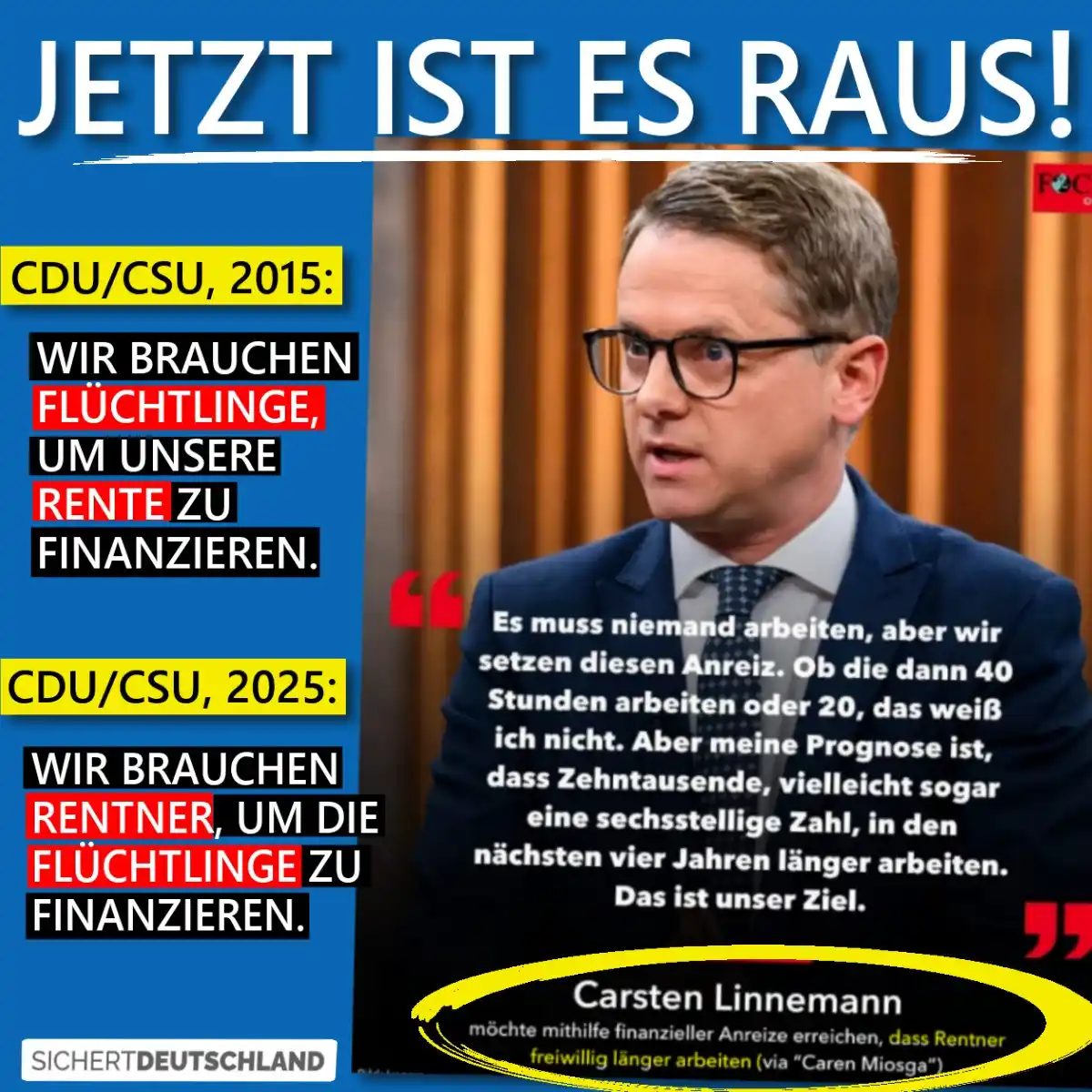 Image from Martin Sichert Infokanal: Sie haben uns gesagt, die *Flüchtlinge kommen*, *um die Rente zu finan...