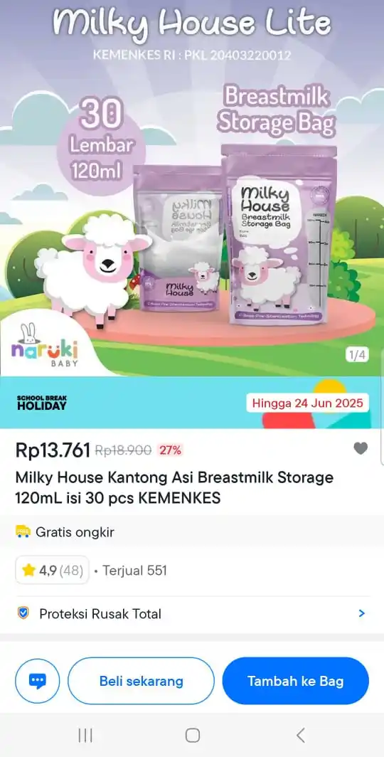 Image from Info Promo Diskon Lazada Shopee Dll: Temukan Milky House Kantong Asi Breastmilk Storage 120mL isi 30 pcs KE...
