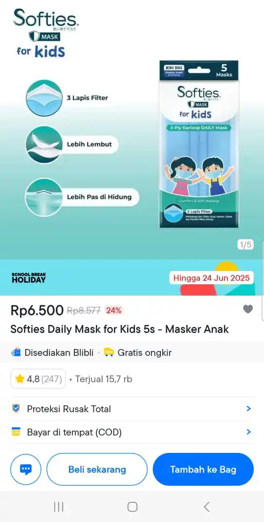 Image from Info Promo Diskon Lazada Shopee Dll: Temukan Softies Daily Mask for Kids 5s - Masker Anak di Blibli, lagi d...