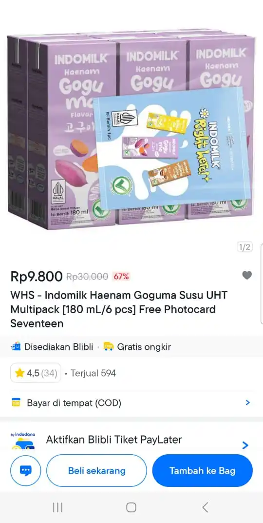 Image from Info Promo Diskon Lazada Shopee Dll: Temukan WHS - Indomilk Haenam Goguma Susu UHT Multipack [180 mL/6 pcs]...