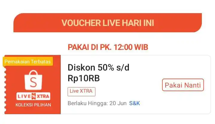 Image from INFO PROMO RACUN SHOPEE DISKON KODE VOUCHER SPILLTIKTOK TOKOPEDIA TIKTOK BLIBLI LAZADA RECEH CUAN: Voucher Live ⏰ 12:00 WIB Diskon 50% s/d 10RB Live Xtra Cek di sini ...