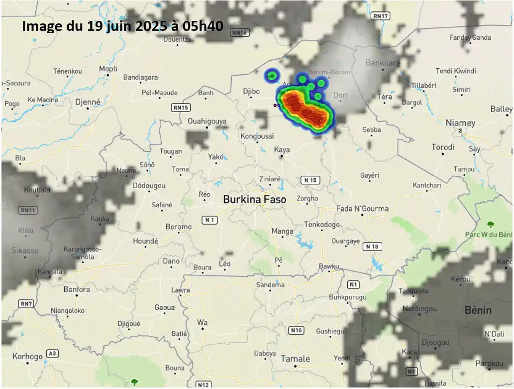 Image from METEO-Burkina (ANAM): ⚠️ Alerte Météo du Jeudi 19 juin 2025 à 05h40 ⚠️ 🌩️ Des orages, parfo...