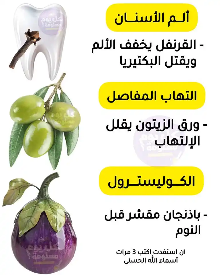 Image from QURAN معلومات طبية ونصائح عامه 🤍: - ألم الأسنان 🦷 - التهاب المفاصل 🦵🏻 - الكوليسترول 🩸...