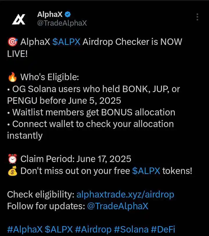 Image from Web3 Crypto Planet: alphaxtrade.xyz/airdrop Check yours Stay SAFU and DYOR...
