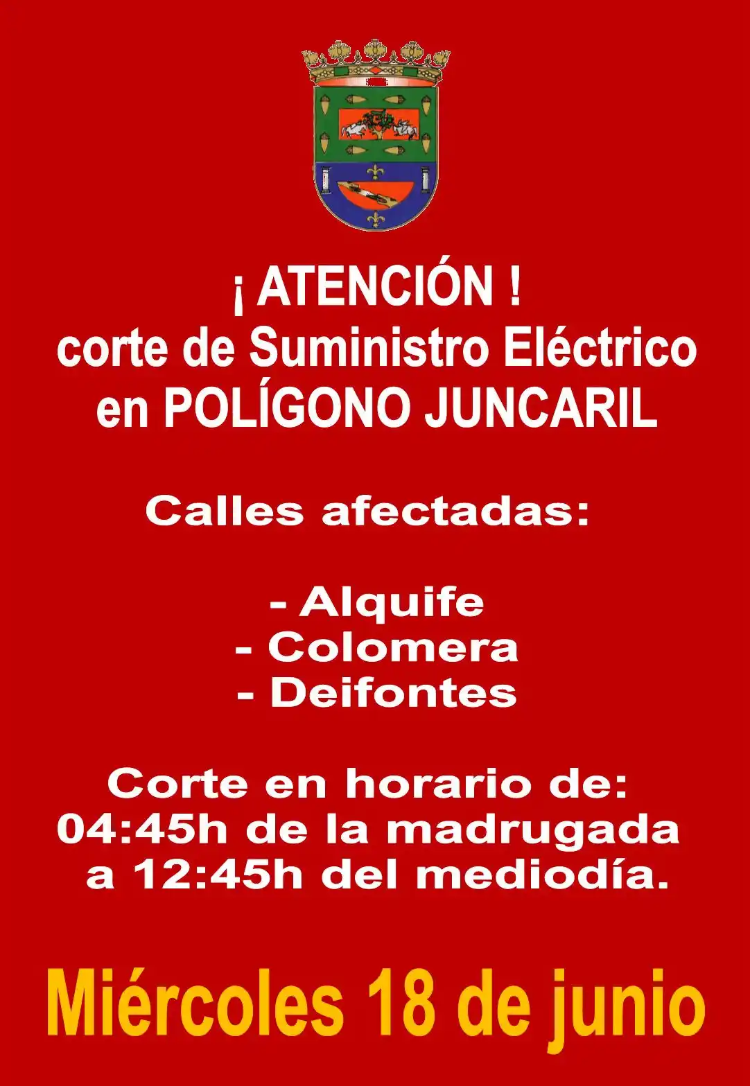 Image from Albolote Información: ⚠️ Aviso Importante: Corte de Suministro Eléctrico ⚡ ¡Atención! Este ...