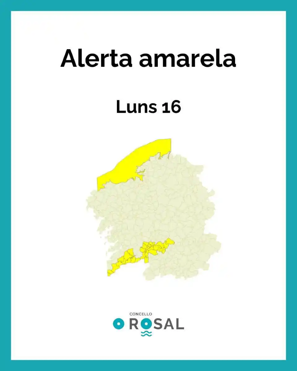 Image from Concello do Rosal: ⚠️  Aviso importante!  🟡 Nova 𝗮𝗹𝗲𝗿𝘁𝗮 𝗮𝗺𝗮𝗿𝗲𝗹𝗮 𝗲 𝗹𝗮𝗿𝗮...