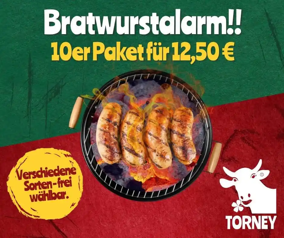 Image from Torney Landfleischerei : 🔥 BRATWURSTALARM - 10er Paket nur 12,50 €!🔥  🎉Aktionsstart: 16.06. ...