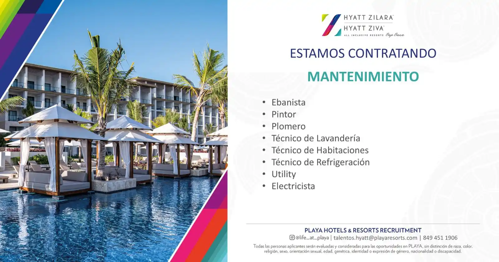 Image from Disi Mota Publicidad Empleos: Cap Cana talentos.hyatt@playaresorts.com | 849 451 1906...