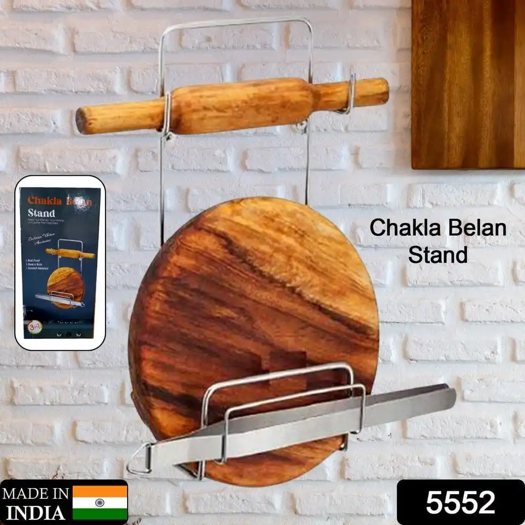 Image from My DigiMart: Chakla Belan Chimta Stand Rolling Pin Board Tong Holder Silver Stainle...