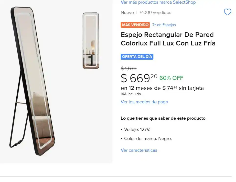 Image from Ofertones México : ESPEJO RECTANGULAR DE PARED COLORLUX CON LUZ FRÍA ✨🪞 MercadoLibre: Es...