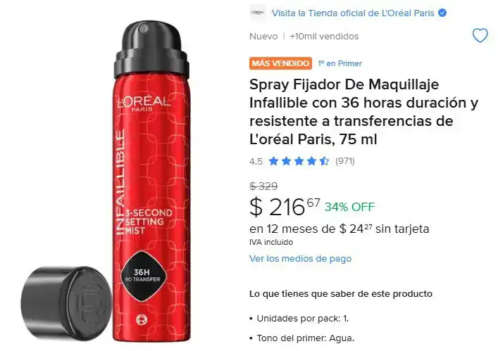 Image from Ofertones México : FIJA TU MAQUILLAJE CON L'OREAL🔥 Spray Fijador De Maquillaje Infallibl...
