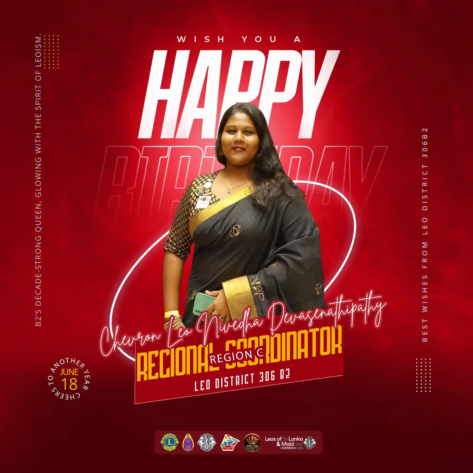 Image from Leo District 306B2, Sri Lanka & Maldives: Happy Birthday to Chevron Leo Nivedha Devasenathipathy, Regional Coord...