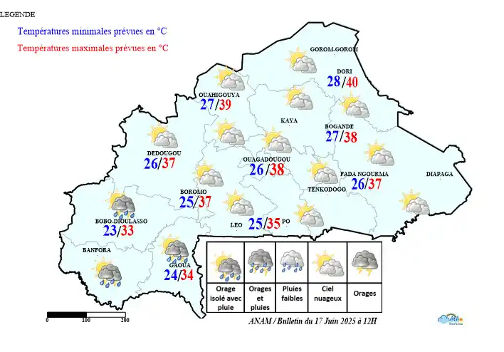 Image from METEO-Burkina (ANAM): ℹ️ Météo du Mardi 17 Juin 2025 (valable jusqu’au Mercredi 18 Juin à 12...