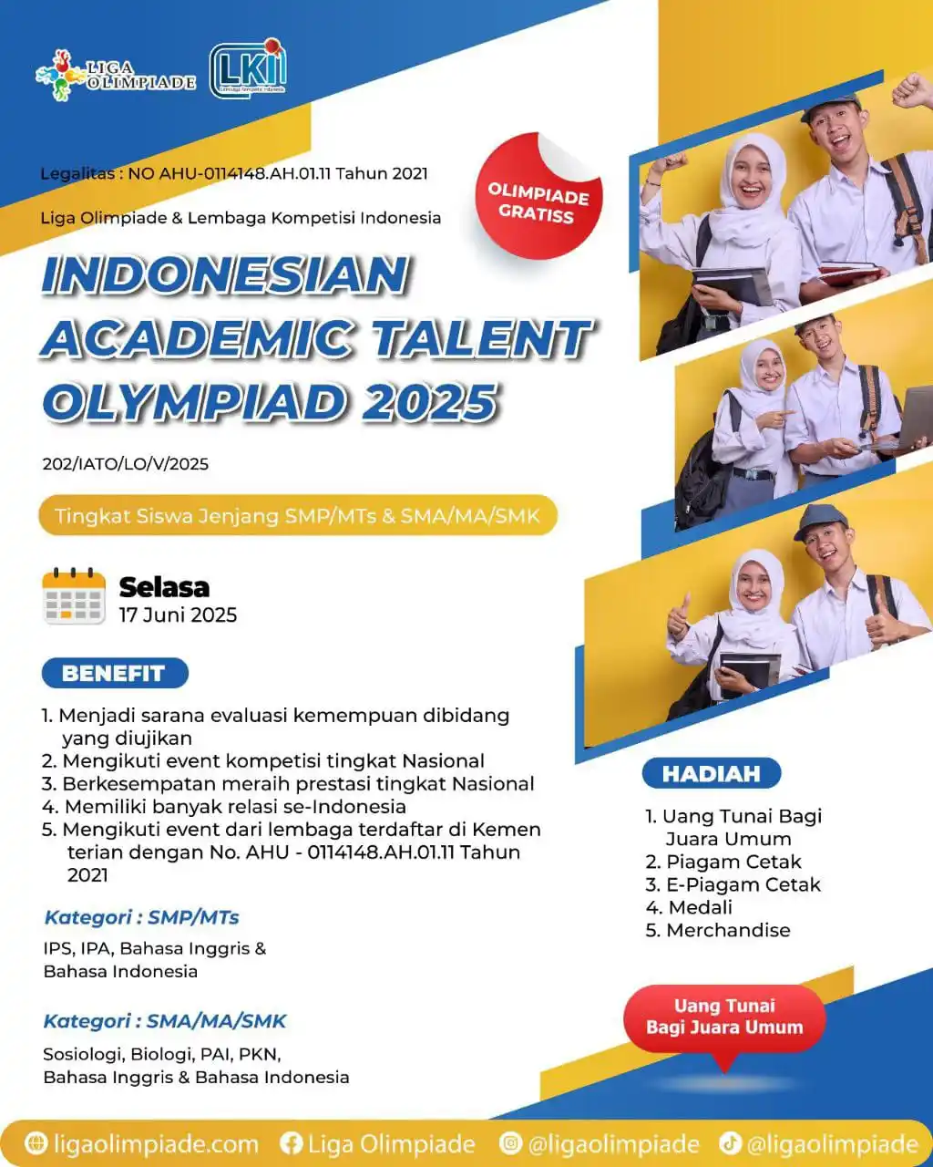 Image from LIGA OLIMPIADE: 📢 KEPADA PESERTA BIDANG STUDI *IPS SMP & IPA SMP* 2025 ⏰ 09.00 - 09....