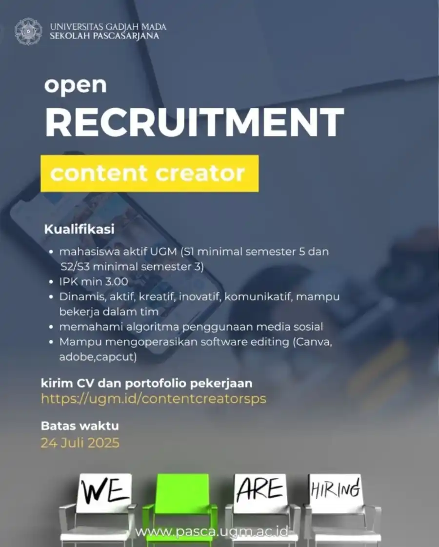 Image from 1001 Kegiatan UGM: *[OPEN RECRUITMENT CONTENT CREATOR]*  *Kualifikasi:* 1. Mahasiswa akti...