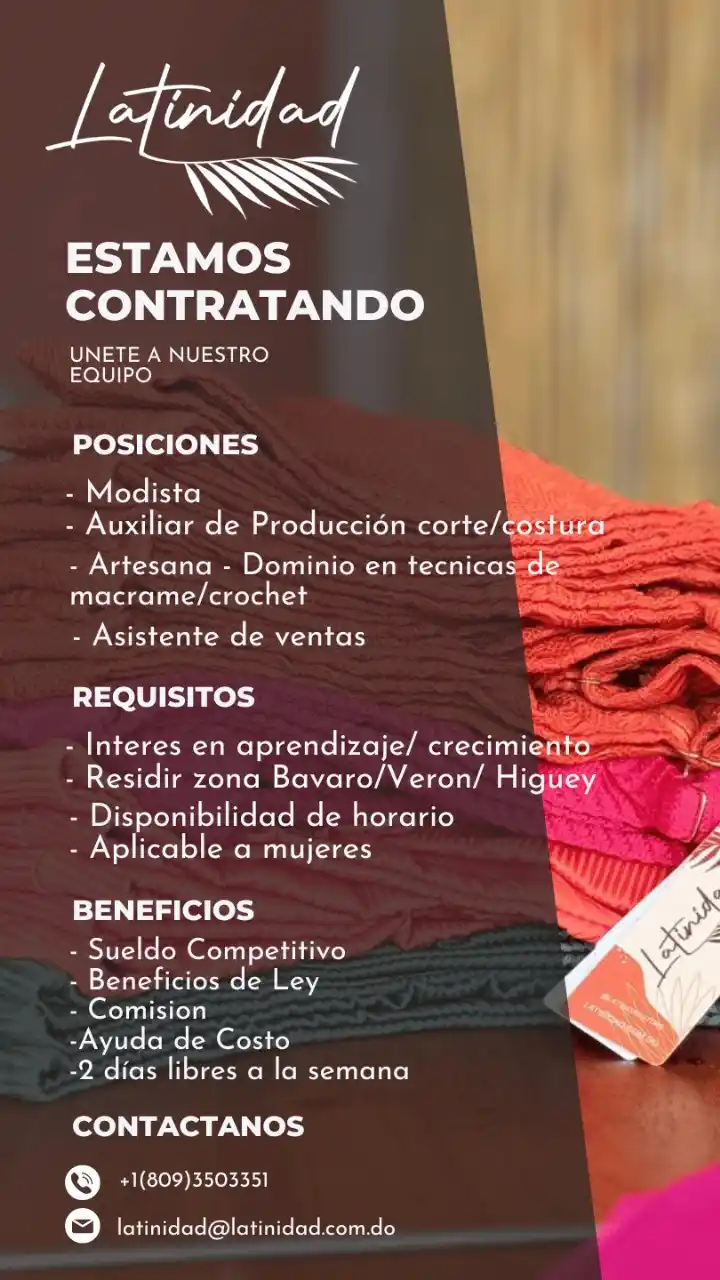 Image from Disi Mota Publicidad Empleos: Residir zona Bavaro/Veron/ Higuey - Disponibilidad de horario - Aplica...