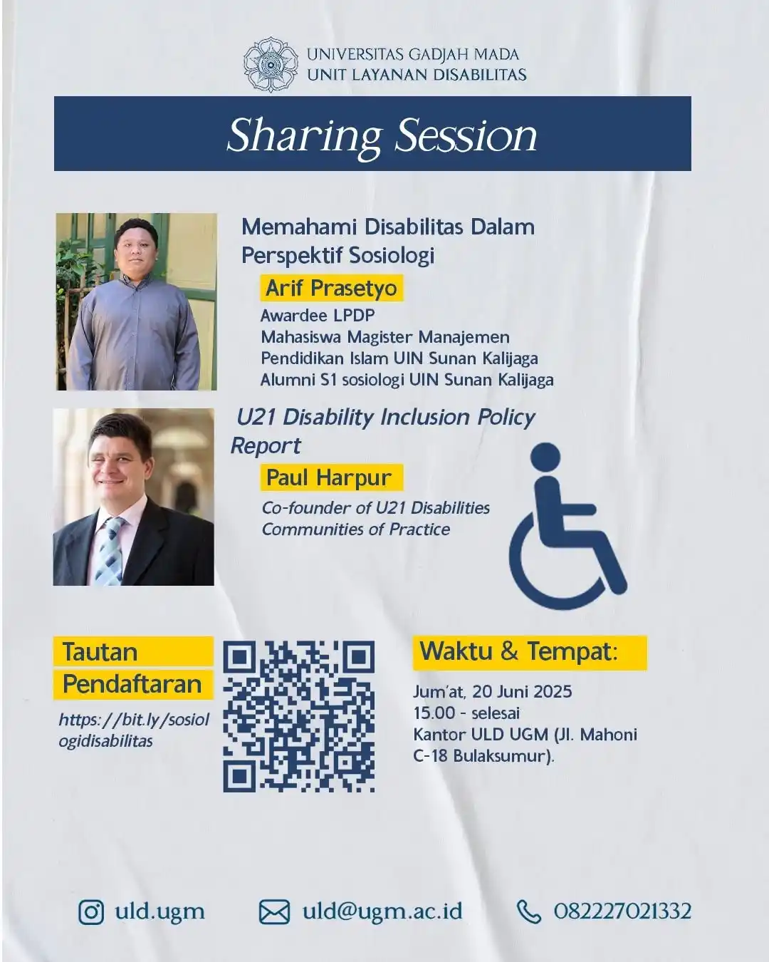 Image from 1001 Kegiatan UGM: *💡 SHARING SESSION 💡* Halo, teman-teman! 👋 Unit Layanan Disabilita...
