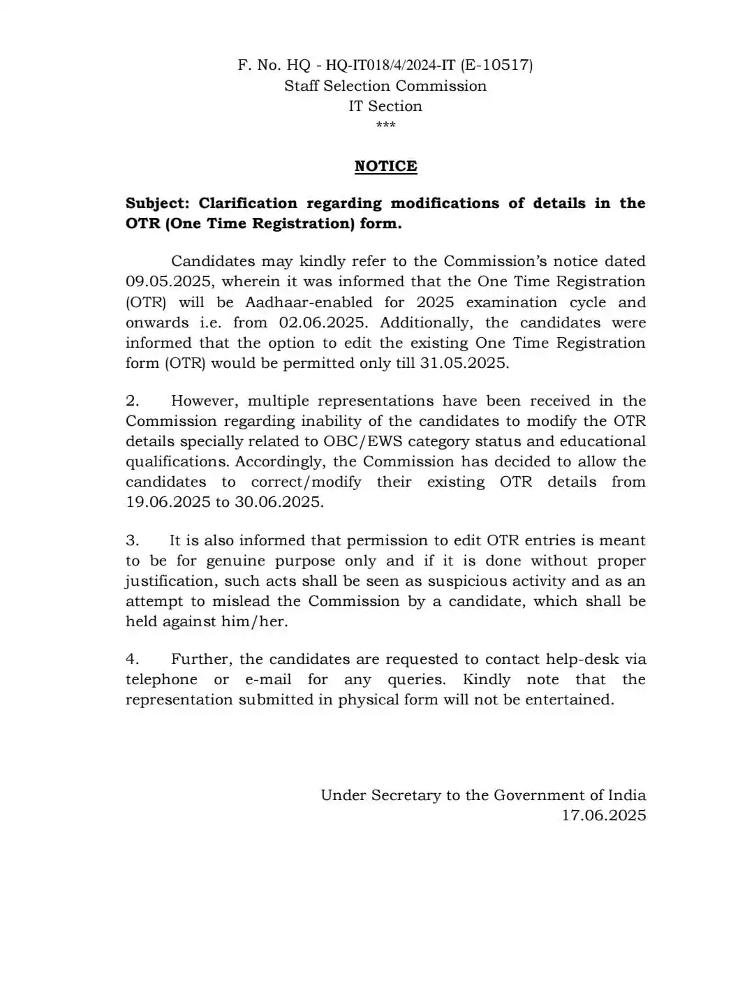 Image from MahaBharti - Marathi Nokari News: ❇️ *SSC OTR 2025 : SSC Reopens OTR Edit Window from 19 June to 30 June...