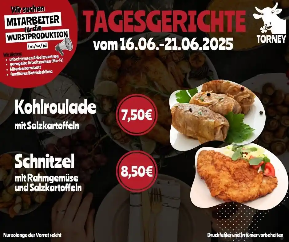 Image from Torney Landfleischerei : 🍽 Unser Mittagsangebot der Woche! Vom 16.06. bis 21.06.2025 haben wir...