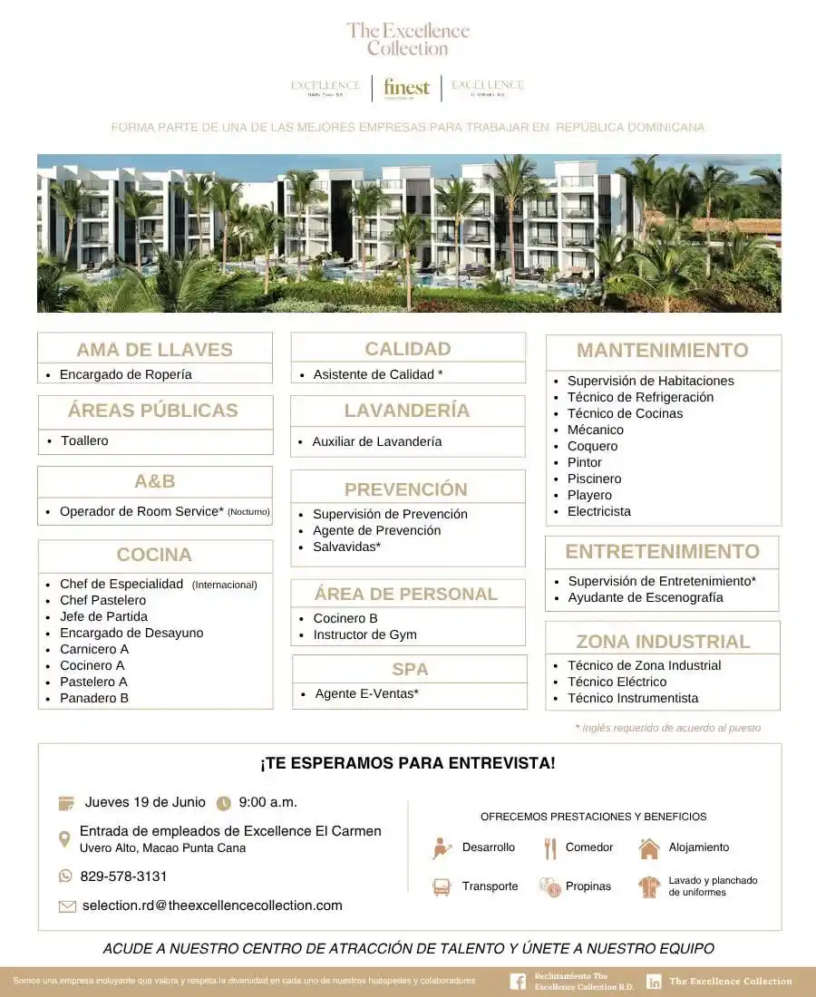 Image from Disi Mota Publicidad Empleos: Uvero Alto Únete a nuestro equipo y vive la experiencia The Excellenc...
