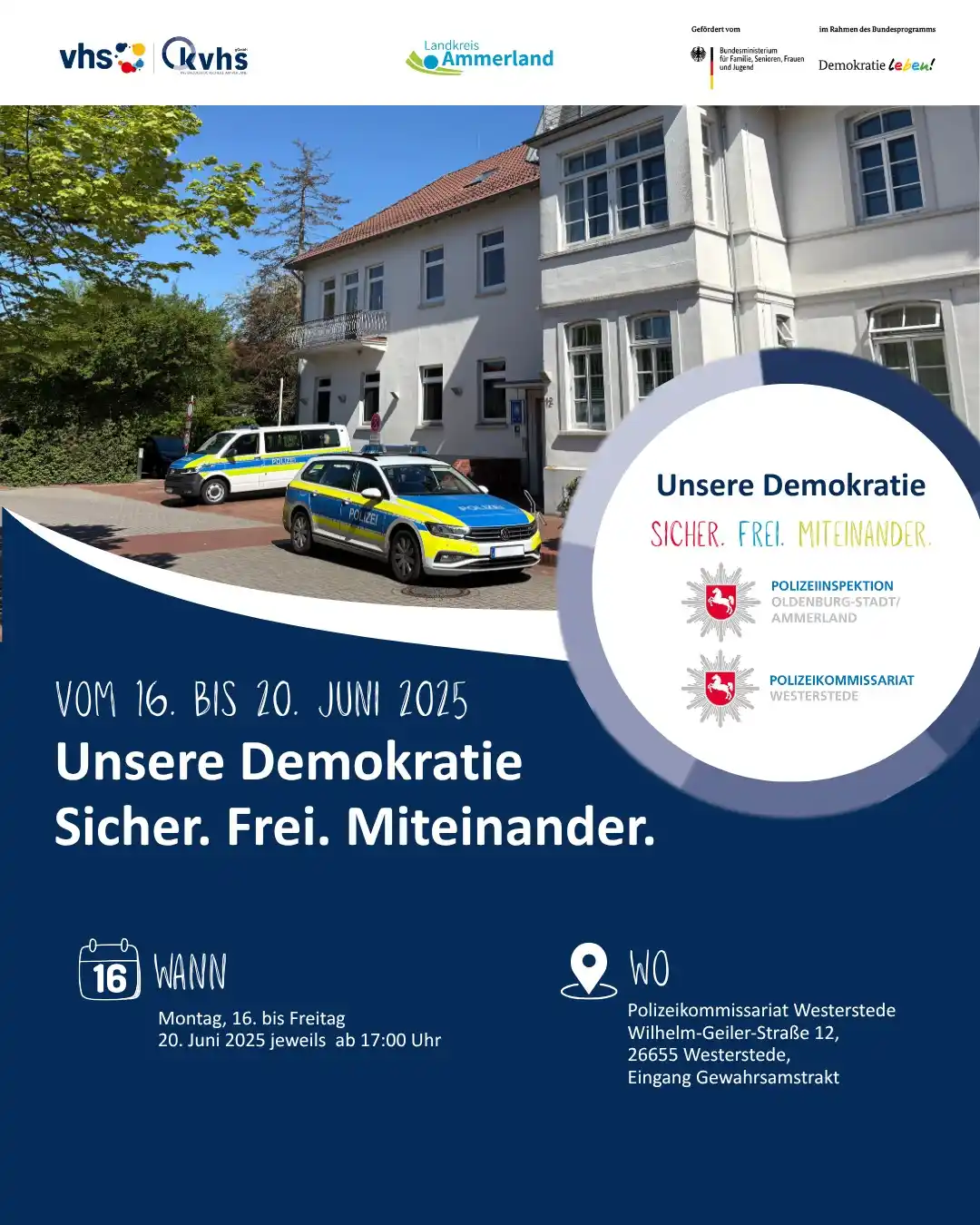 Image from Landkreis Ammerland: 🌈🤝 *Veranstaltungsreihe: Unsere Demokratie: Frei. Sicher. Miteinande...