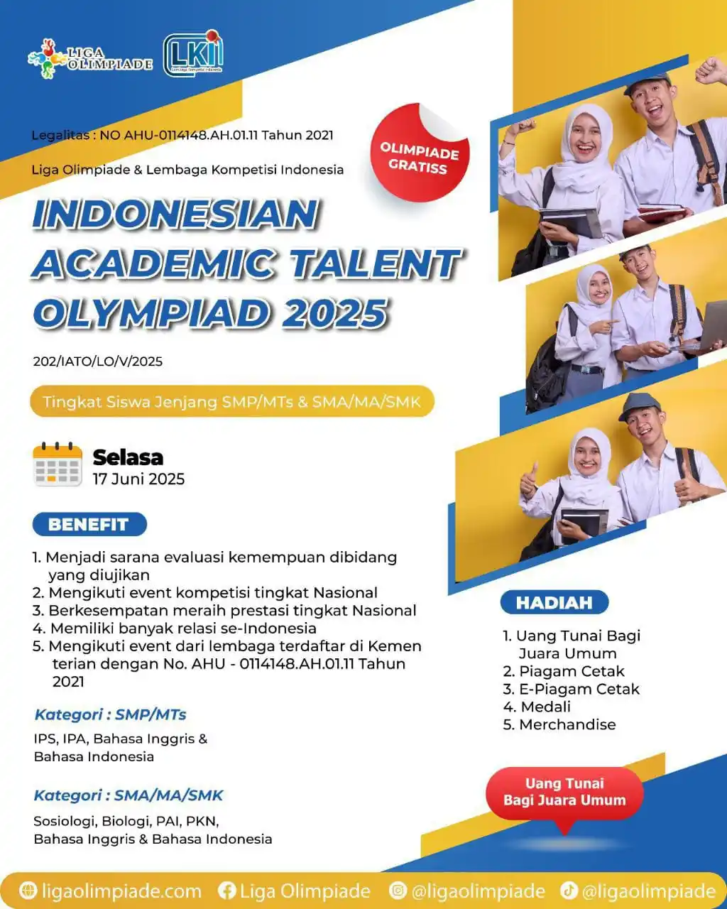 Image from LIGA OLIMPIADE: Yuk segara daftar penutupan pendaftaran jam 15.00 WIB‼️  📣 𝗣𝗘𝗡𝗗𝗔...