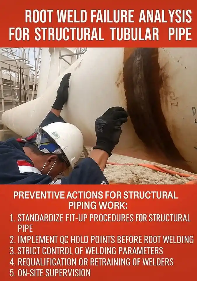 Image from Piping Engineering World: 🔍 Analysis of Root Welding Failure in Structural Pipes Although stru...