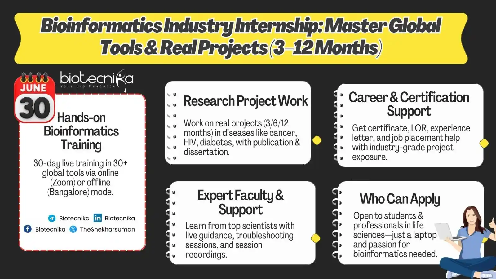 Image from Biotecnika Official ( Biotech, Biology Jobs Exams, Scholarship, Internship): *📢 Bioinformatics Internship – New Batch Starting June 30, 2025*  _Wo...