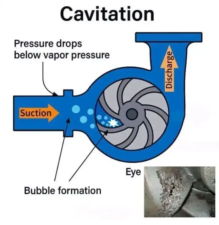 Image from Piping Engineering World: 🔧 Cavitation in Pumps –‼️👇🏻 Cavitation happens when the pressure in...