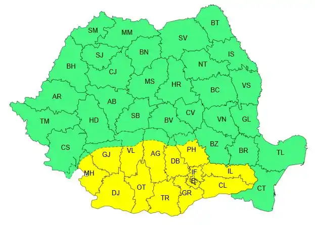 Image from Agerpres: *Cod galben de caniculă în sudul țării și în București pe parcursul zi...