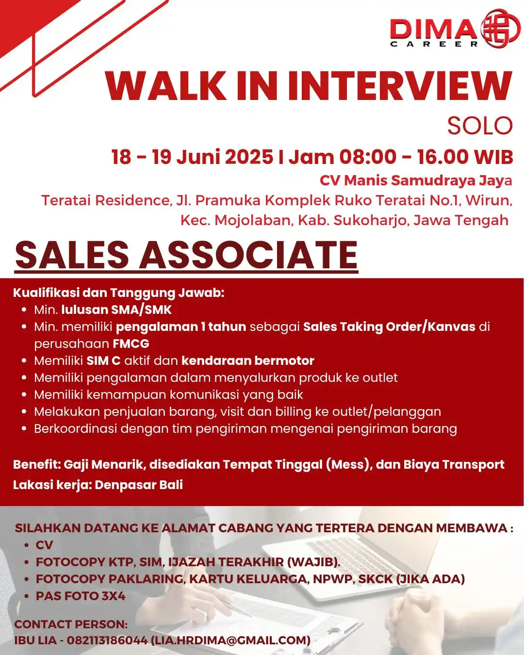 Image from Info Loker Solo Surakarta (Official): DIMA CAREER WALK IN INTERVIEW SOLO 18-19 Juni 2025 I Jam 08:00 - 16.00...