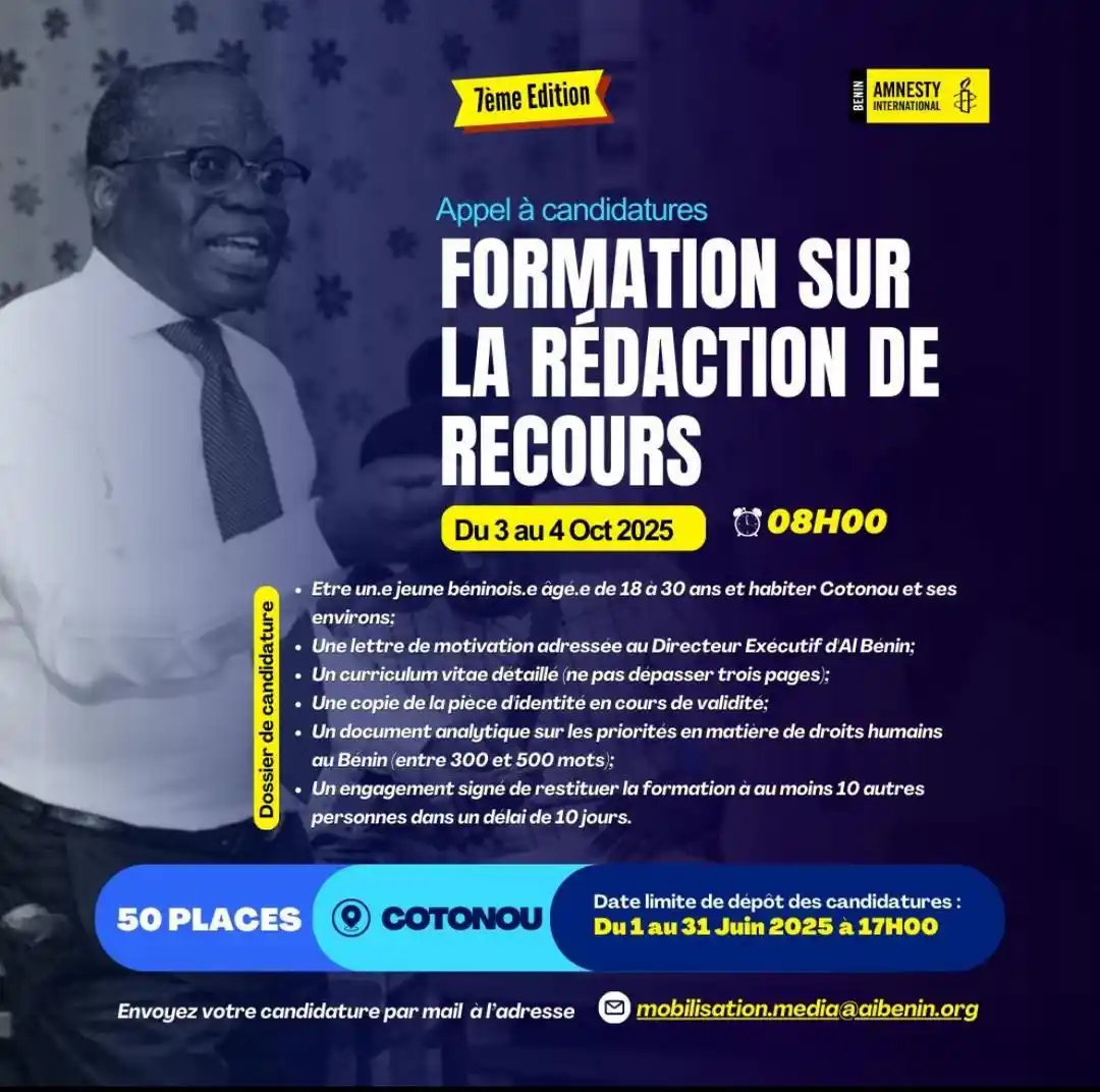 Image from AMNESTY INTERNATIONAL BENIN: Encore quelques jours pour postuler à notre appel à candidatures pour ...