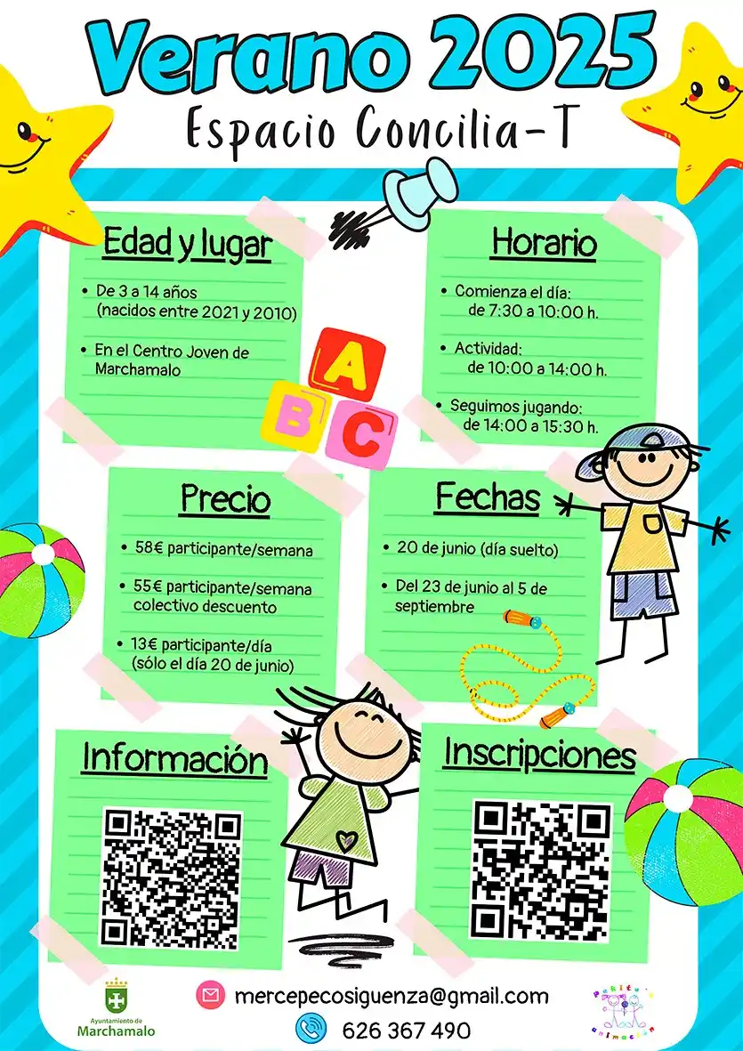 Image from Ayuntamiento de Marchamalo: 🔊 ESPACIO DE CONCILIACIÓN DE VERANO 📅 Inscripciones: hasta el 13 de ...